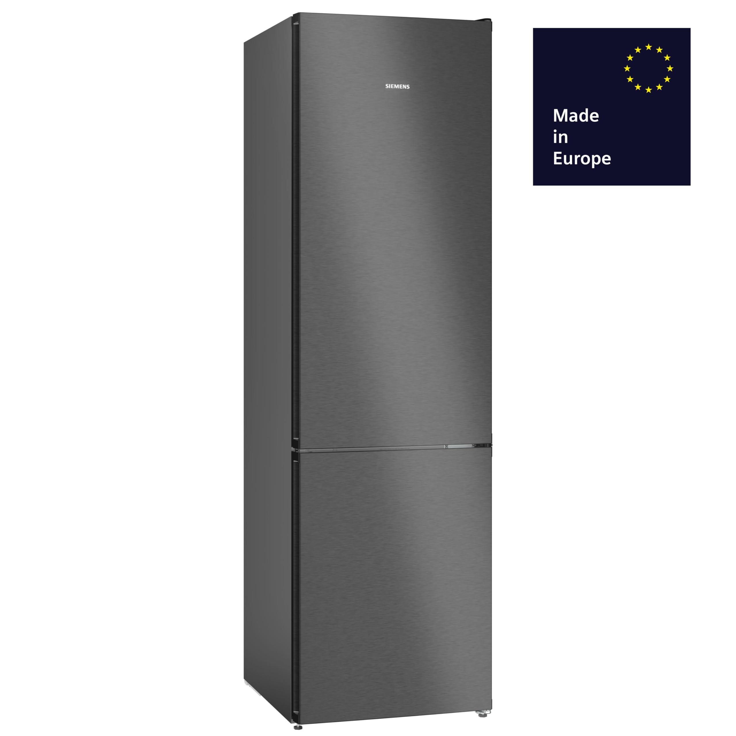 Siemens KG39N2XAF Stand-Kühl-Gefrier-Kombination iQ300, freistehende Kühlkombination mit Gefrierbereich unten 203x60 cm, 260L Kühlen, 103L Gefrieren, noFrost, hyperFresh, LED-Beleuchtung, BlackSteel