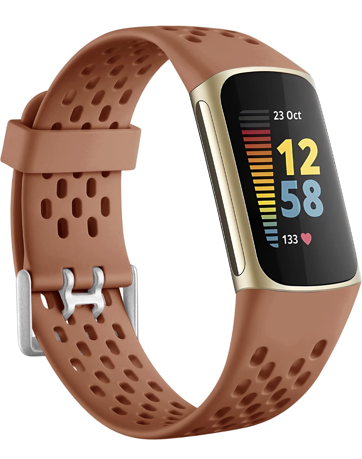 Getino Compatible with Fitbit Charge 5 Bands for Women Men, Soft Breathable Comfortable Replacement Sport Strap Adjustable Wristbands for Fitbit Charge 5 Advanced Fitness Tracker, Reddish Brown — image 1