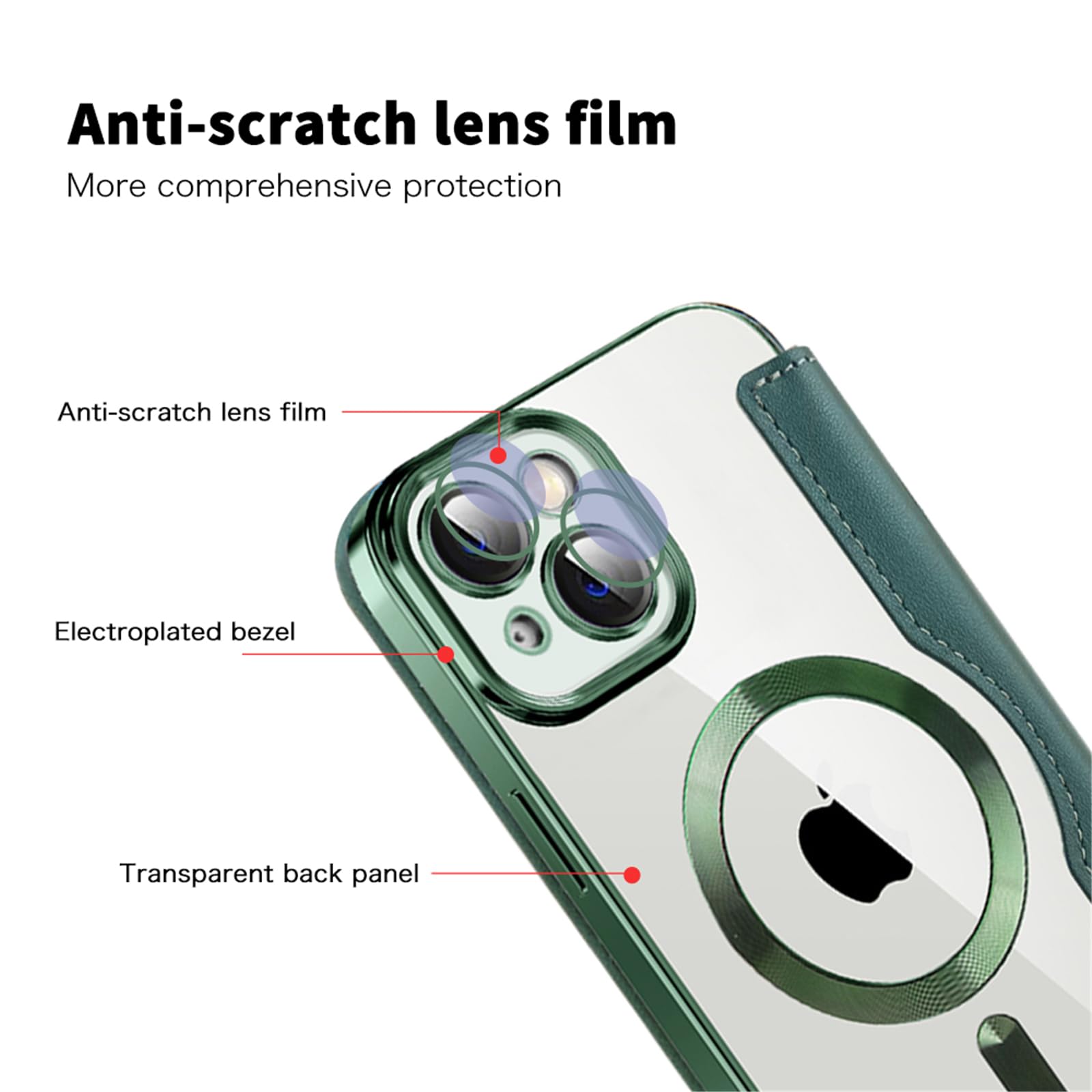 IMEIKONST Cover Magnetica per iPhone 14 con Slot per Carte, [Compatibile con MagSafe] [Blocco RFID] Custodia Portafoglio Flip Antiurto Trasparente Case per iPhone 14. Verde JDCX