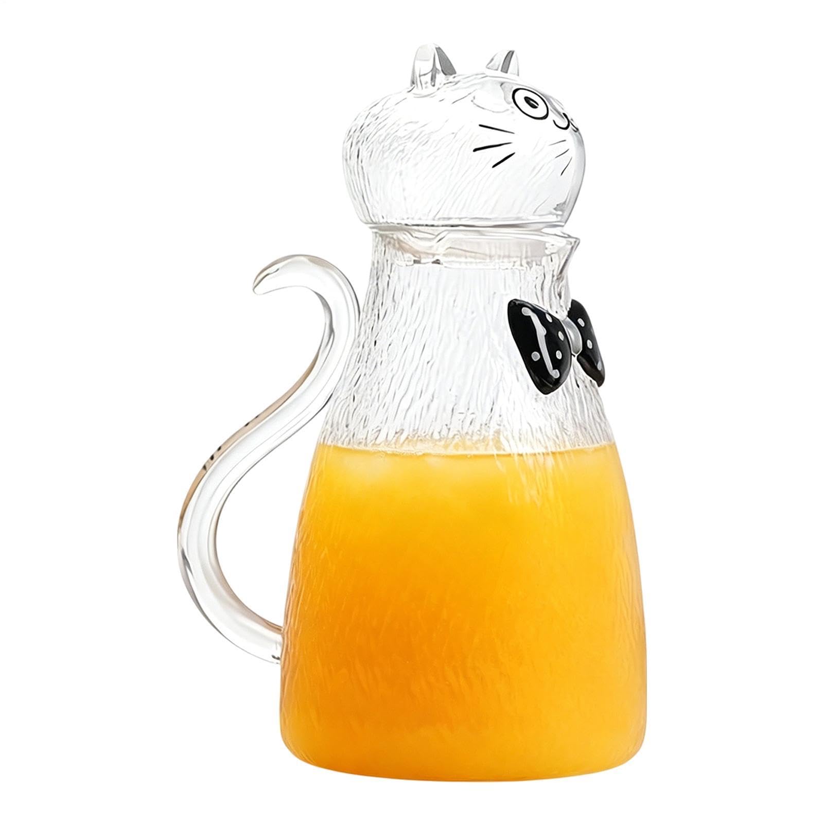 Wasserkrug aus Glas mit Deckel 1,8 Liter Katzen-Getränkebehälter mit Henkel | -Kanne für Kühlschrank, Küchenarbeitsplatte, Esstisch, Wohnzimmer, Büro, Party, Outdoor, Camping und Picknick