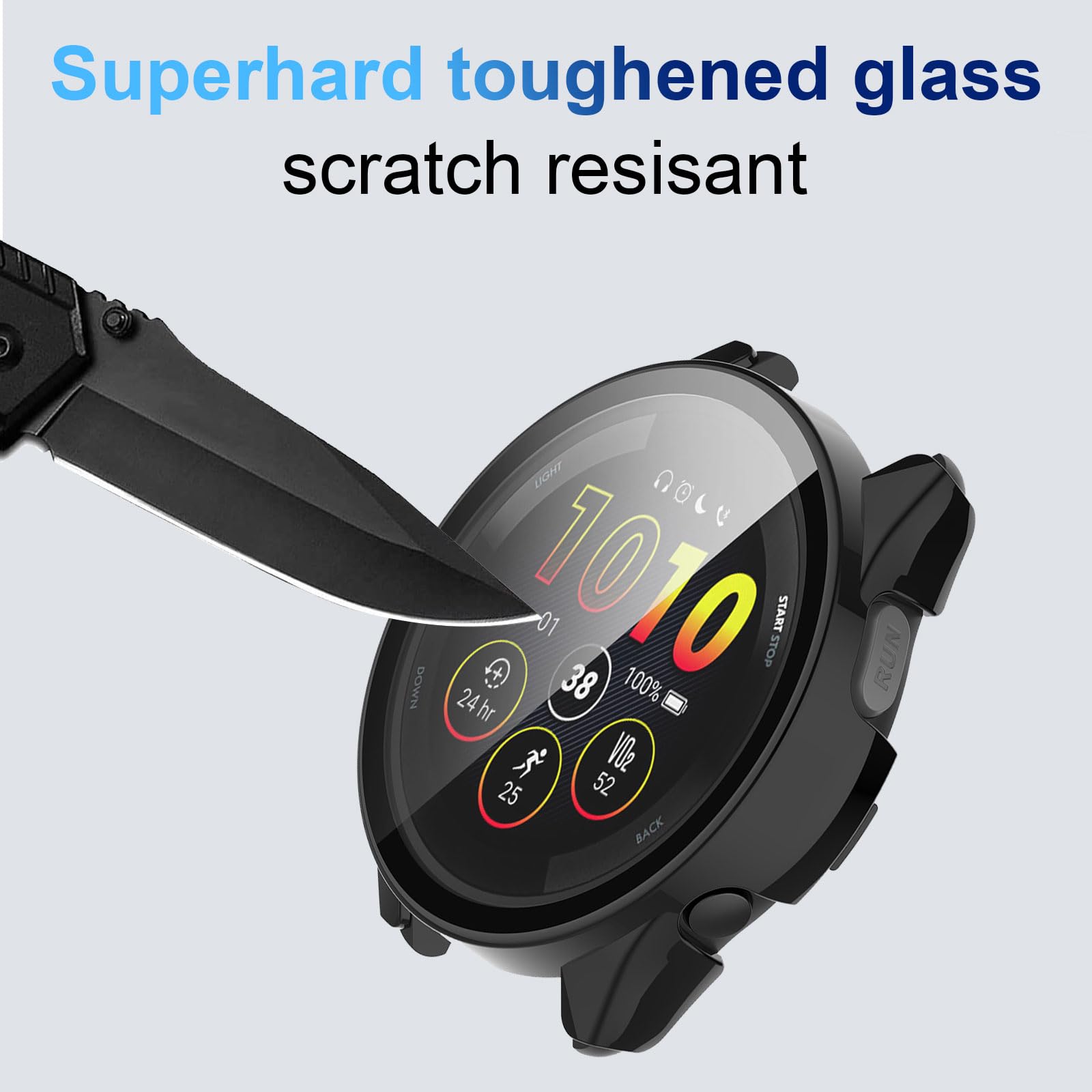 Funda Protectora Aerku Para Garmin Forerunner 265S | PC Duro + Cristal Templado 9H | Transparente Y Negro, Anticaídas