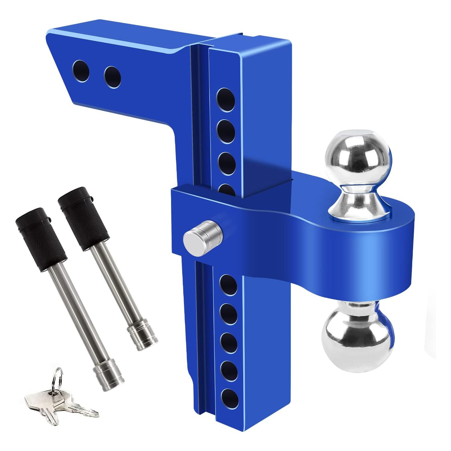 YIZBAP Adjustable Trailer Hitch, Fits 2.5" Receiver, 10" Drop/Rise Drop Hitch, 18500 LBS GTW, Ball Mount, 2" and 2-5/16" Dual Towing Ball with Double Stainless Steel Locks (Blue)