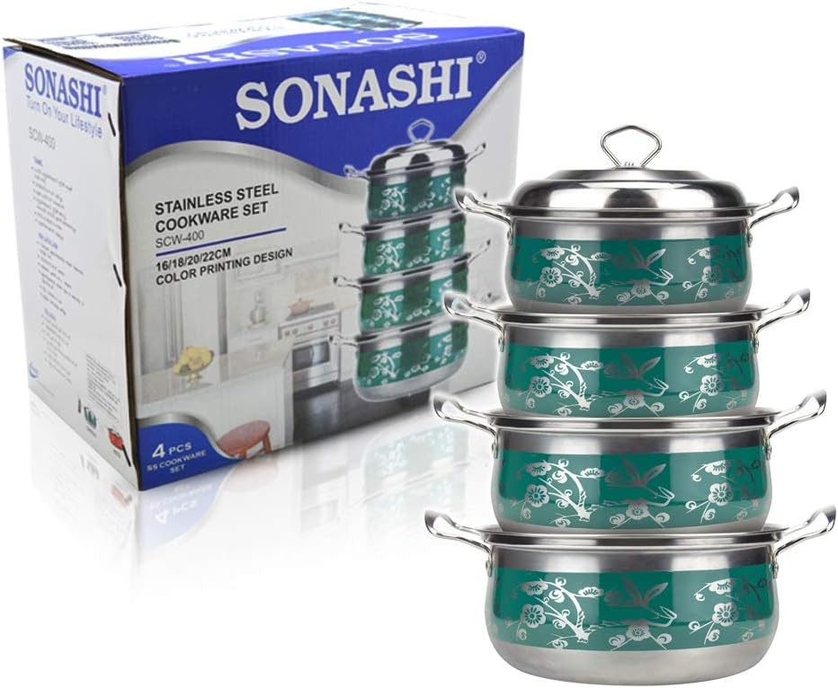 Sonashi Enamel Stainless Steel Cookware Set of 4pieces Green (SO-SCW-400)