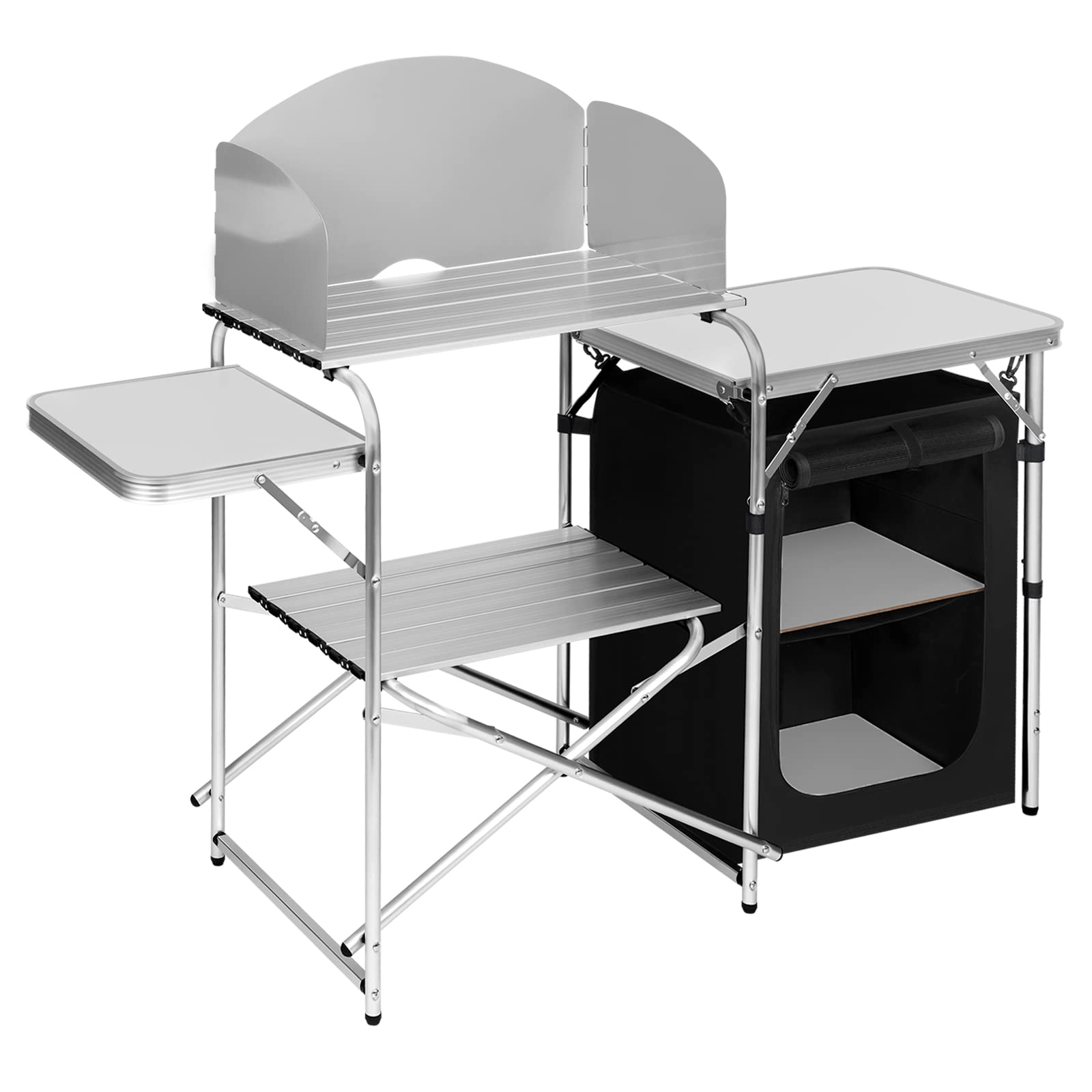 WOLTU Składana szafka kempingowa, kuchnia kempingowa, w zestawie torba z aluminiową ramą, przenośna / składana, meble kempingowe z aluminium i płyty MDF, na piknik, plażę, kolor biały + czarny