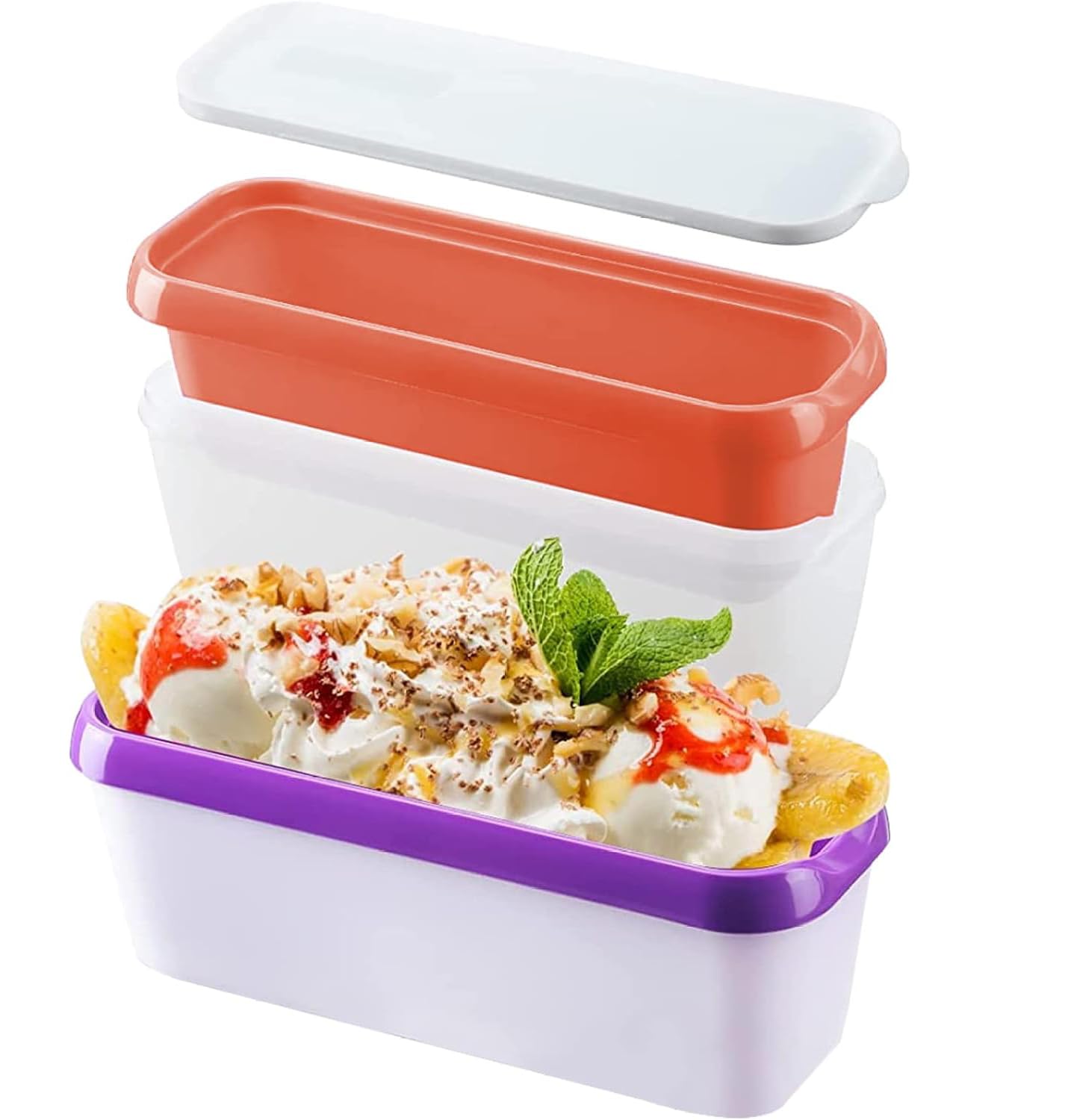 Reusable Storage Freezer ice cream Container With Lids Airtight Reusable Ice Cream Tub LeakProof (Multi, Pack of 2)