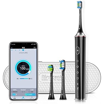 Amazon Proscenic 電動歯ブラシ アプリ制御 壁掛け充電 超音波歯ブラシ 2分タイミング Ipx7防水 四つモード搭載 60日使用 替えブラシ2本 ブラック Proscenic 電動歯ブラシ