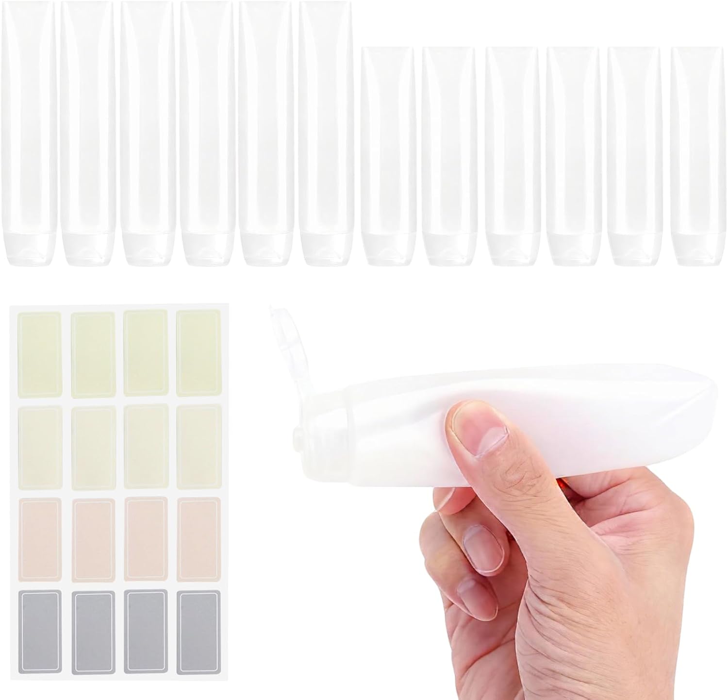 Zestaw 12 butelek podróżnych, z etykietą, pojemnik na płyn, 30 ml i 50 ml, do wielokrotnego napełniania, rozmiar podróżny, do bagażu podręcznego, płynów, szamponu