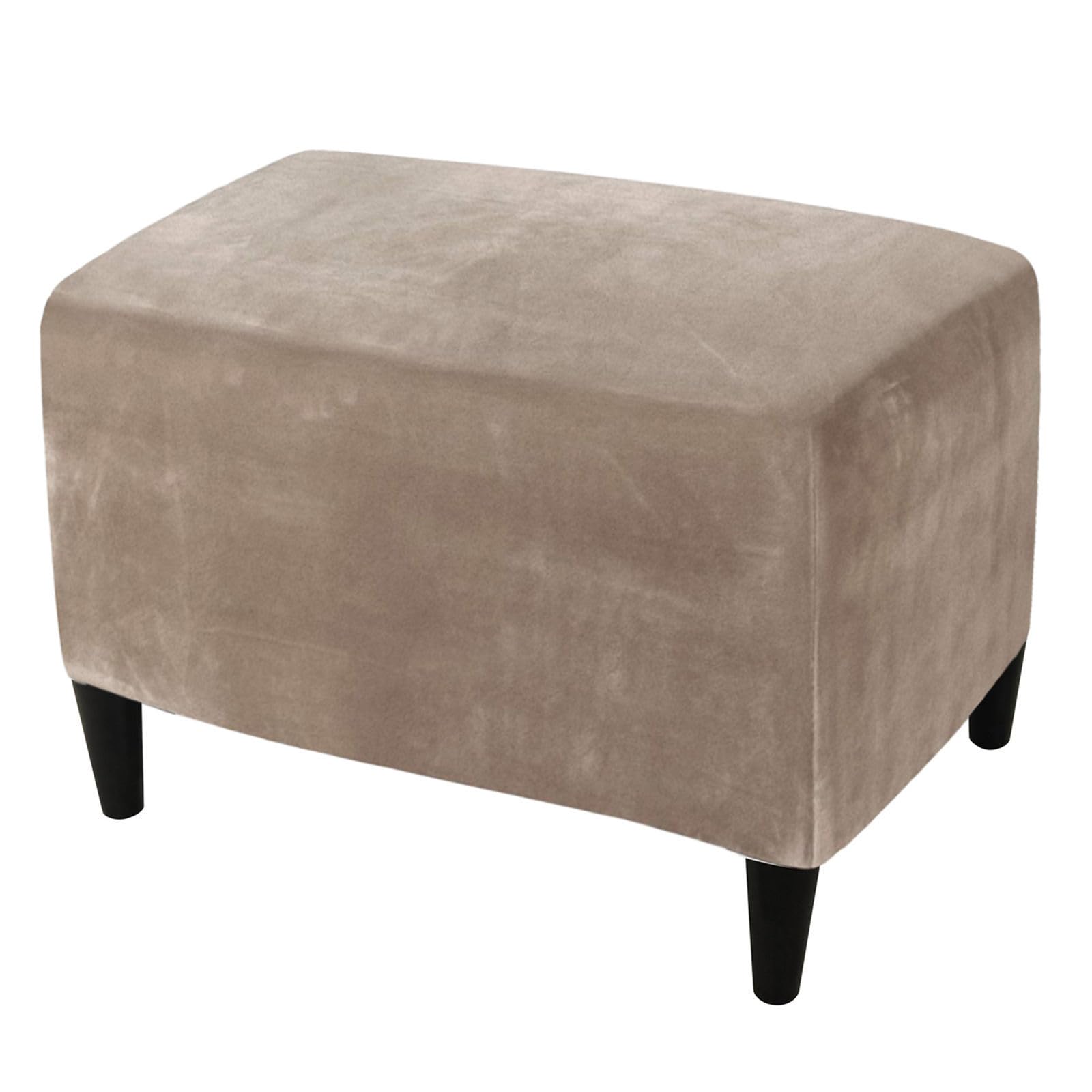 HOMECOVER Ottoman Cover Rectangular, Stretch Footstool Cover Velvet Ottoman Slipcover Removable Non Slip Foot Stool Cover With Elastic Bottom-Taupe-X-Large