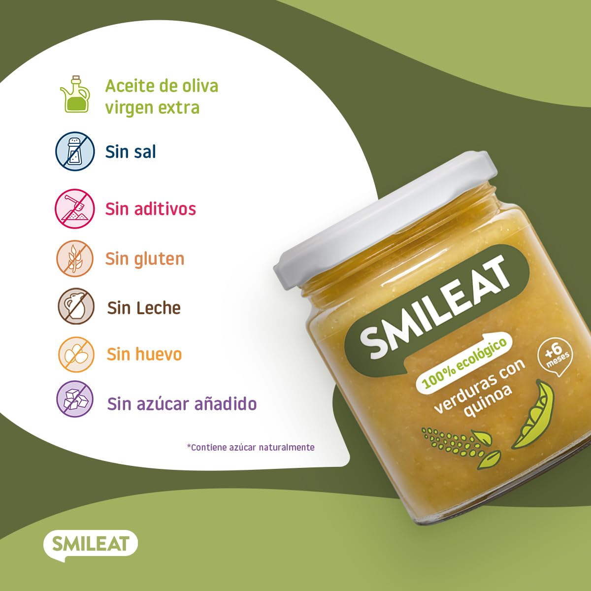Smileat - Tarritos Ecológicos de Verduras, Ingredientes Reales, para Bebés desde 6 Meses, sin Gluten, Sabor Verdura con Quinoa - Pack de 12 Tarros x 230 g = 2760 g