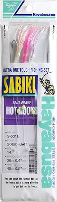 Hayabusa Sabiki Squid Bait Hooks (Pearl, Pink and Clear, Size 14 Hooks on 40 -Pounds Branch Test with 30 -Pounds Main Test)
