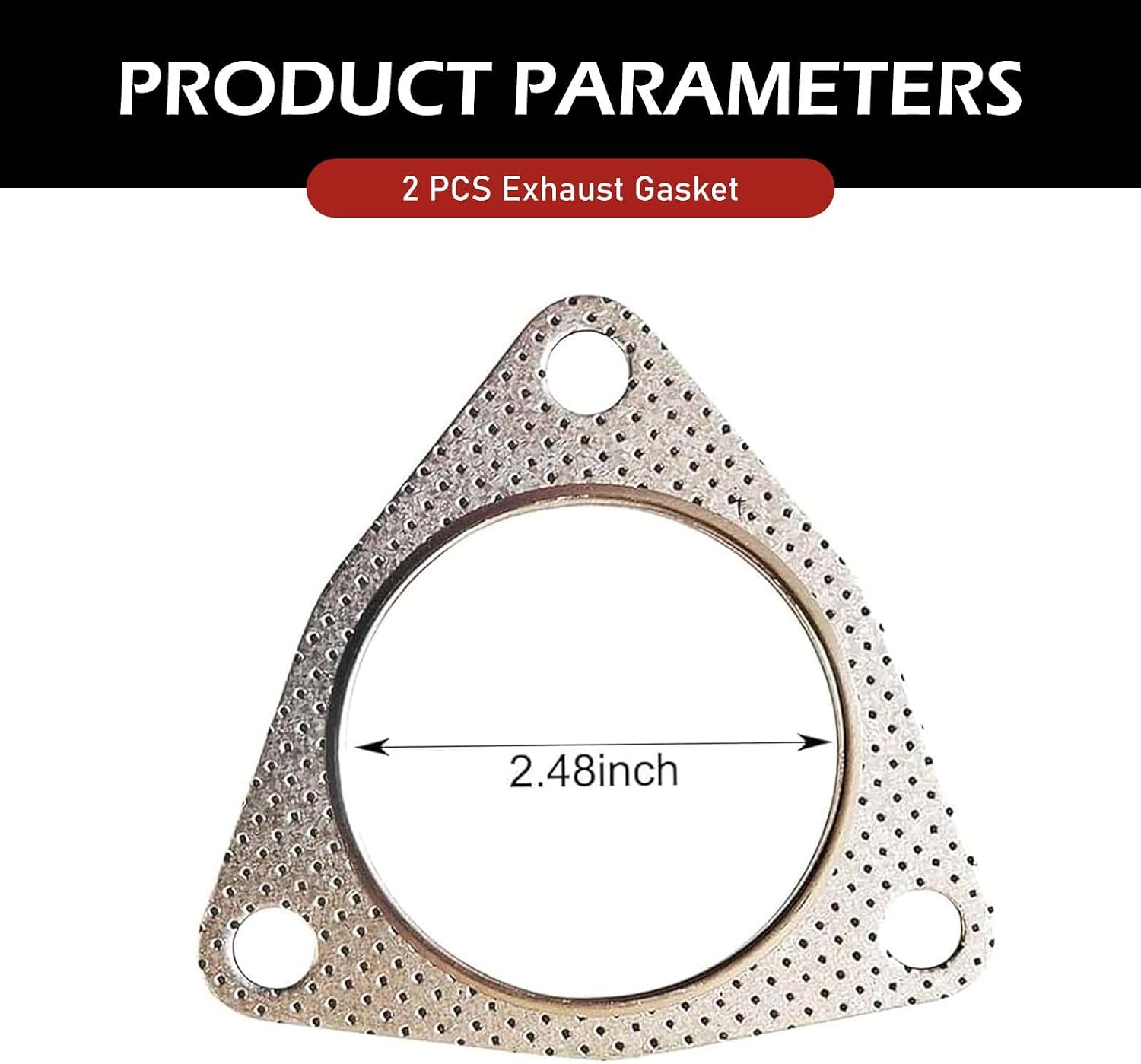 2PCS 2.5" 3-Bolt High Temp Exhaust Flange Gasket, Multifunctional Manifold, Header, Muffler, Catalytic Converter Gaskets, Suitable for Turbo, Manifold, Header Down, Dump Pipe Flange (Silver)