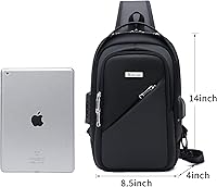 Vista 4 de DUSLANG Mochila de hombro para senderismo, bolsa cruzada para hombres, bolsas de pecho con puerto de cargador USB para campamento casual, ciclismo