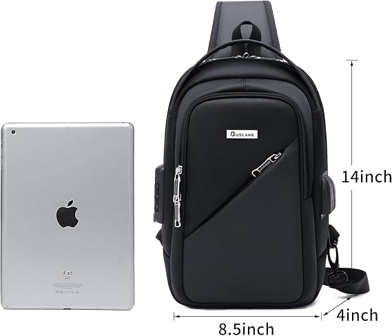 DUSLANG Bags for sports Shoulder Backpack Crossbody Sling bag for Men, Chest Bags with USB Charger Port For Casual Camping Biking Travel Cycling