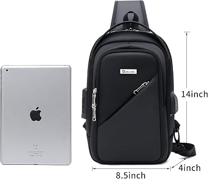 DUSLANG Bags for sports Shoulder Backpack Crossbody Sling bag for Men, Chest Bags with USB Charger Port For Casual Camping Biking Travel Cycling