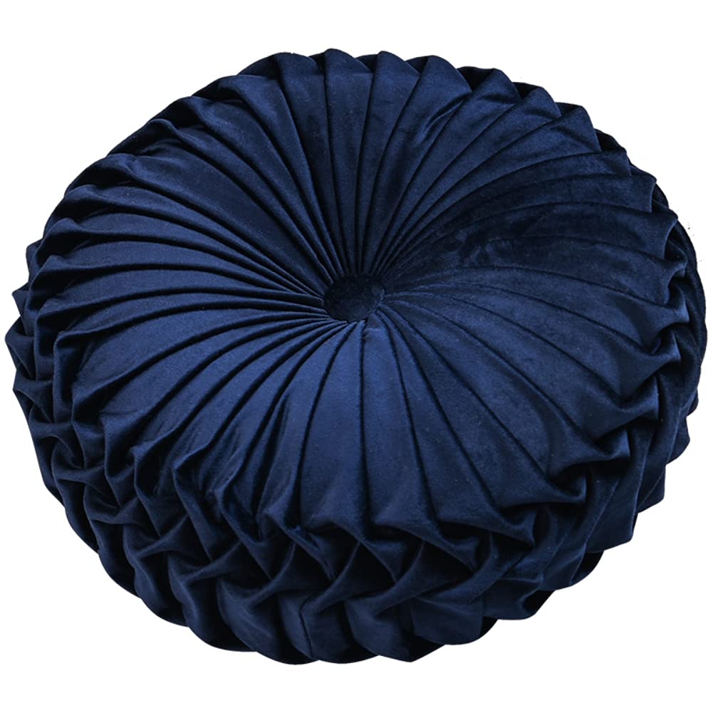 Xinhuaya Round Velvet Throw Pillow, Pleated Pumpkin Pillow Chair Cushion Floor Pillow Couch Cushion Floor Pillow (Navy Blue)