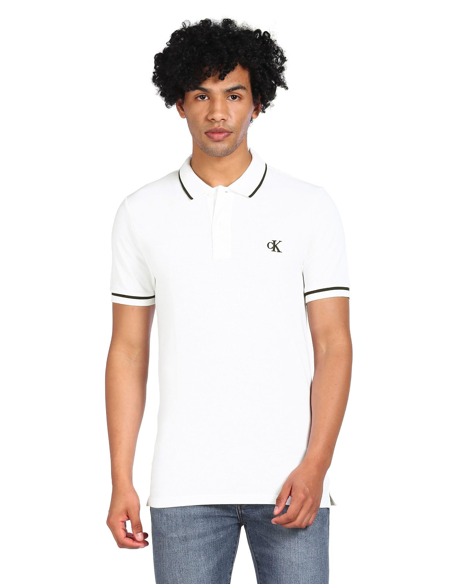 Calvin Klein Polo de Manga Corta para Hombre, Blanco (Bright White), S