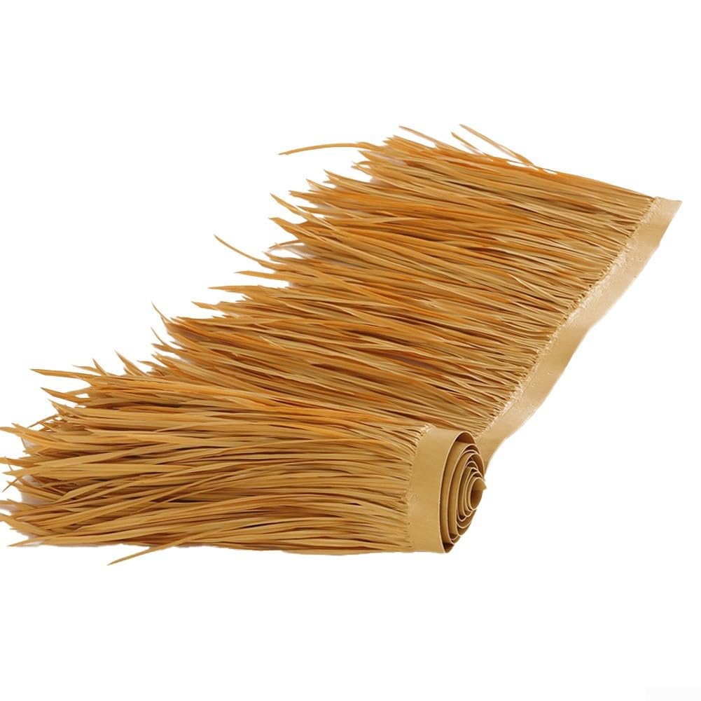 Artificial Thatch Roofing, Realistic PE Straw Thatch for Tiki Bar Hut Decor, Synthetic Grass Sheets for Garden Resort Patio, Faux Reed Matting, Weather Resistant Roof Covering, 100x50cm(Straw yellow)