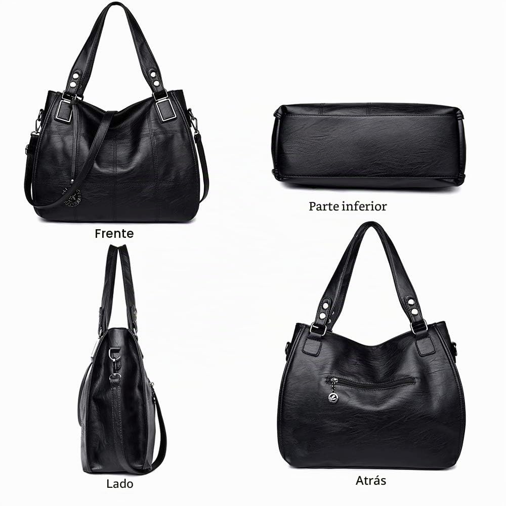 Bolso de Mujer Grande Bolso PU Cuero Con Flecos Hombro Bolsa Tote para Shopper Viaje Oficina Escuela Trabajo