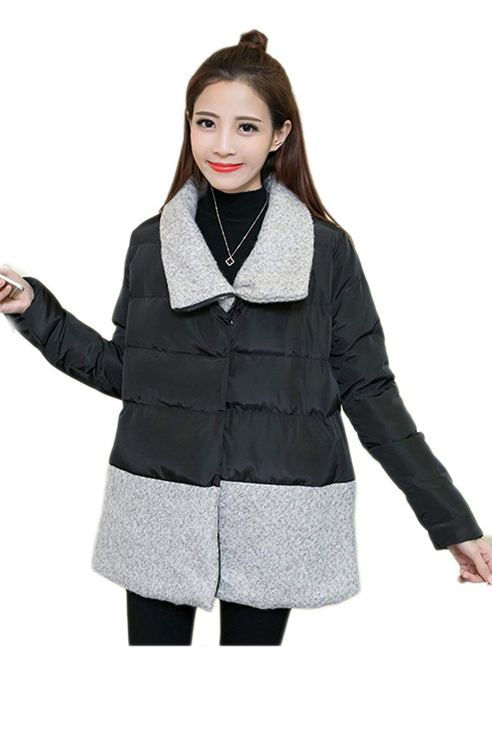 Huixin Damski płaszcz, elegancki, zimowy, modny, ciepły, wełniany płaszcz, patchwork, odświętny, czas wolny, na zewnątrz, płaszcz przejściowy, czarny, XL