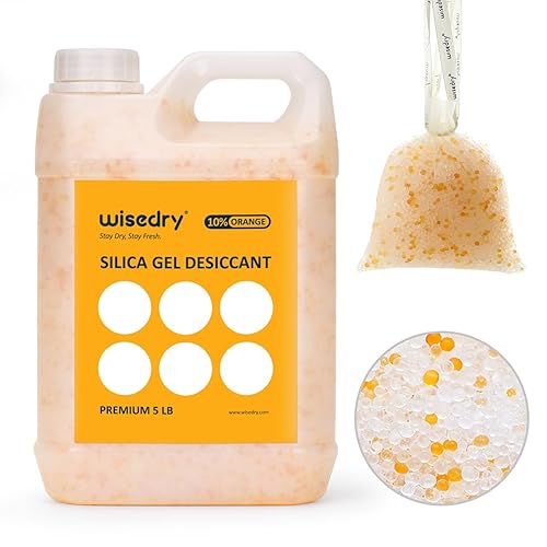 wisedry [ 5 LBS ] Silica Gel Beads Reusable Color Indicating Rechargeable Desiccant Bulk with 10 Pcs Organza Drawstring Bags - 5 LBS
