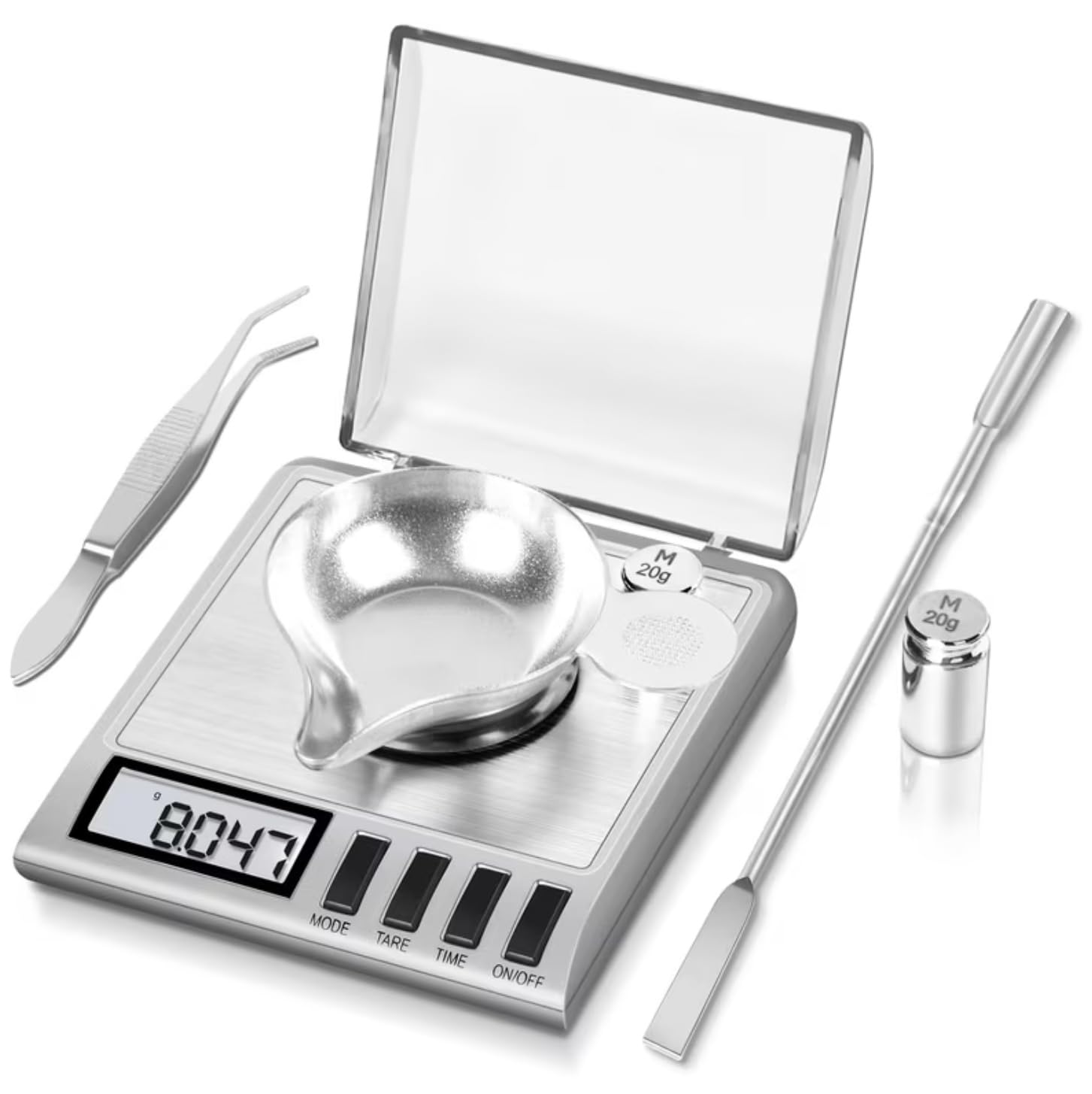 Digital Milligram Scale, High Precision 0.001g, Portable Jewelry Scale with Calibration Weight, Tweezers and Weighing Pan, LCD Display