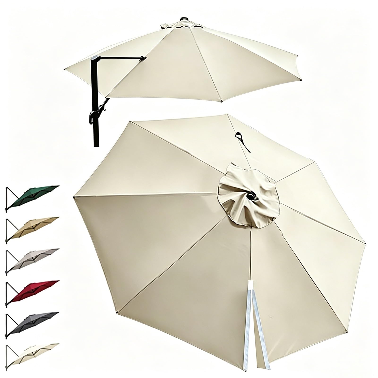 Toile de Parasol Déporté 3/3.5 m 8 Baleines, Housse de Rechange pour Parasol, Anti-UV Toile pour Jardin Terrasse(Beige,350cm(11.5ft))