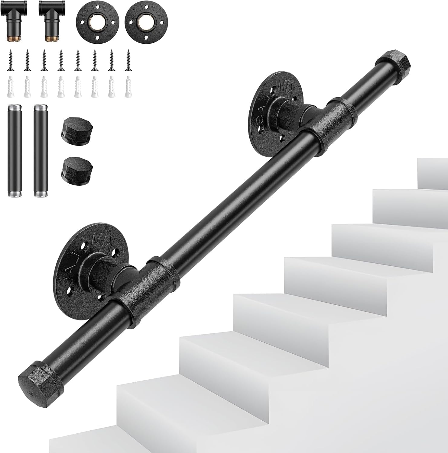 Pasamanos para Escalera, Sunowl 0,5M Barandilla para Escalera Interiores y Exteriores, Barandillas Metal Antideslizantes Seguridad, Barandillas de Galvanizada para Escaleras, Cocina, Baño, Jardín