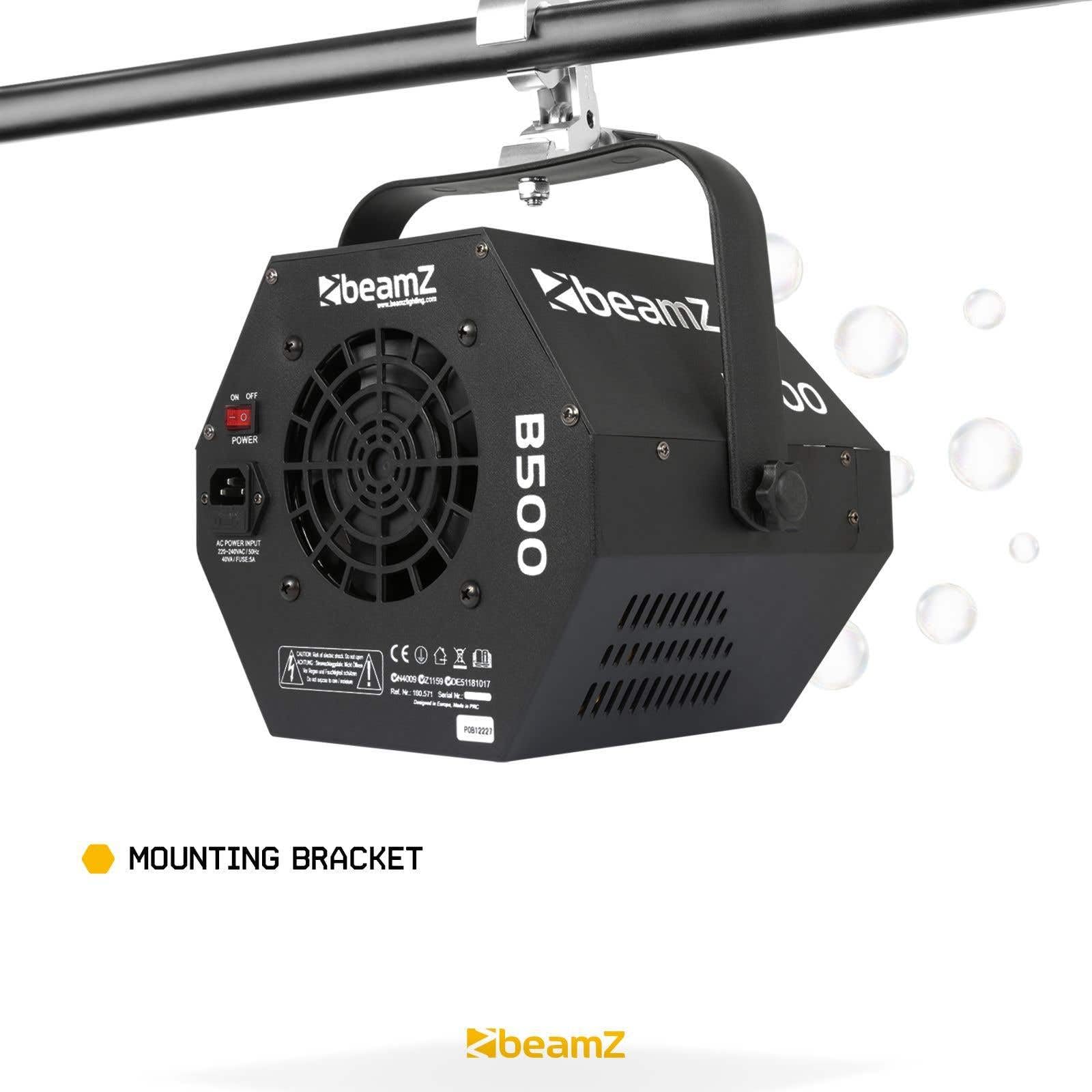 Beamz B500 Machine à Bulles Enfant/Mariage avec 5L de Liquide, Ventilateur Puissant, Bulles Taille Moyenne, Etrier de Fixation, Faible Consommation, Idéal en Intérieur comme en Extérieur
