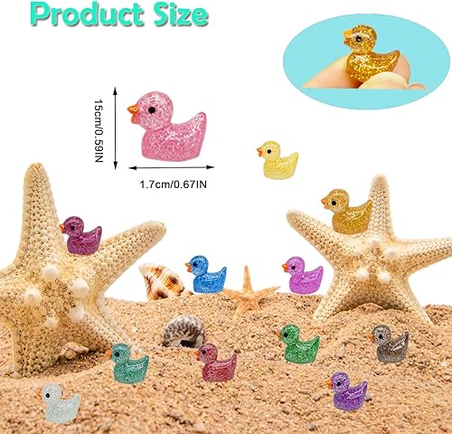 Miniatura 2 de 120 piezas de mini patos de resina con purpurina en miniatura, pequeños patos para bricolaje, jardín, acuario, casa de muñecas, adorno para el