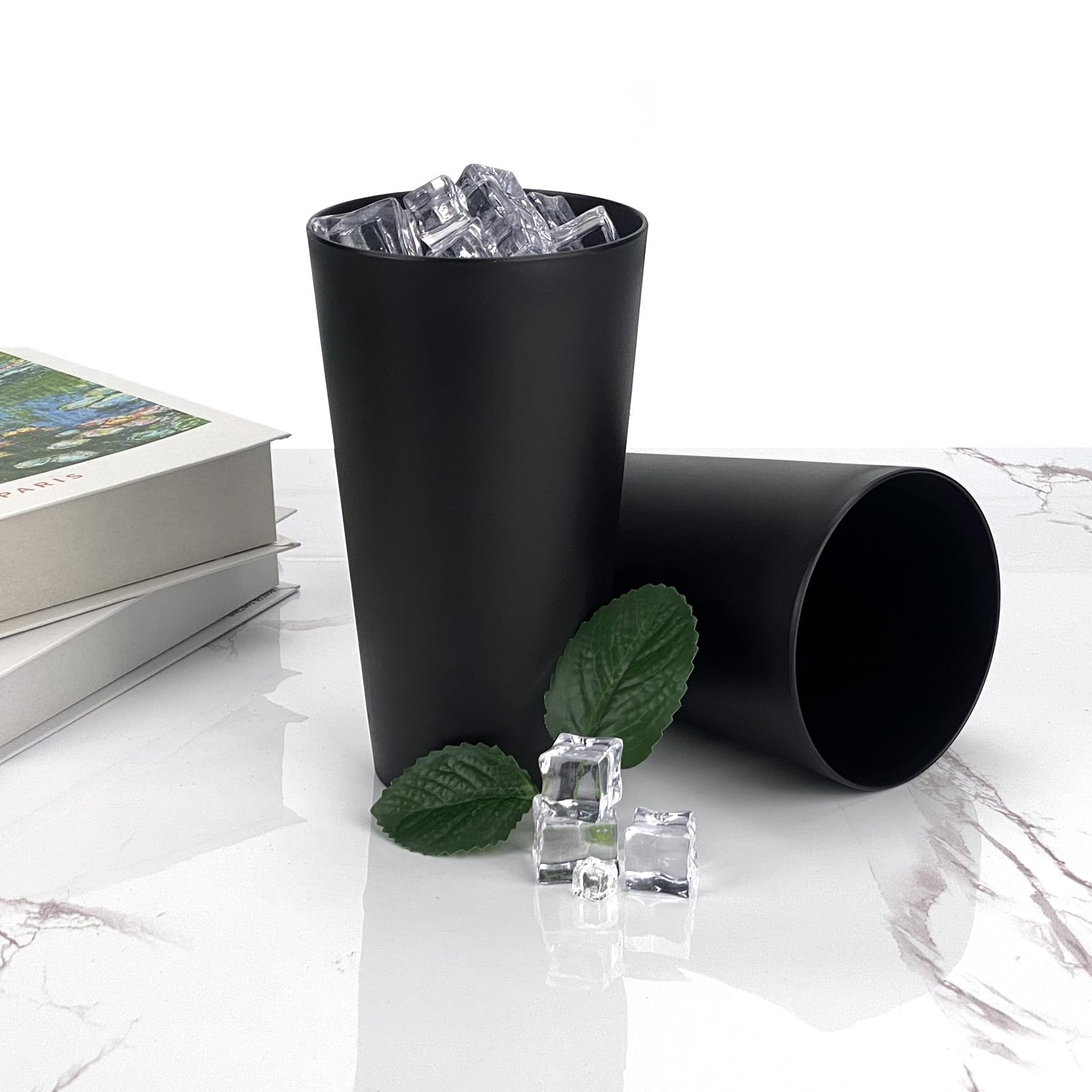 Juego de 12 vasos de plástico irrompibles, 32 onzas (color negro)