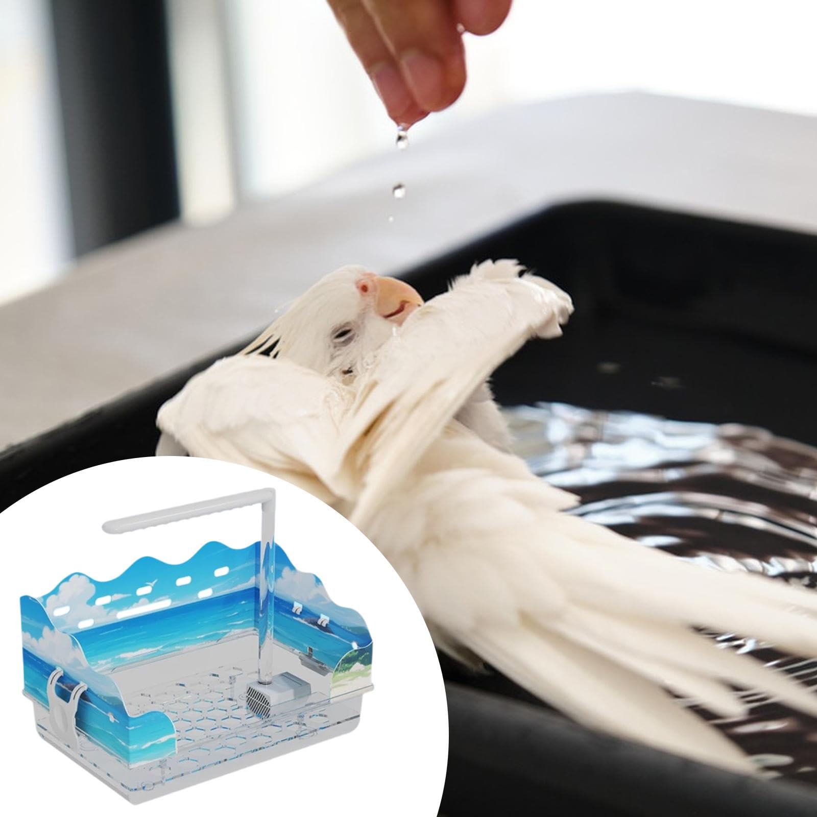 predolo Vogelbad für Haustiere, Papageienbadewanne, Stumm, Vogelbedarf, Vogeldusche für Wellensittiche, Sittiche, K, A