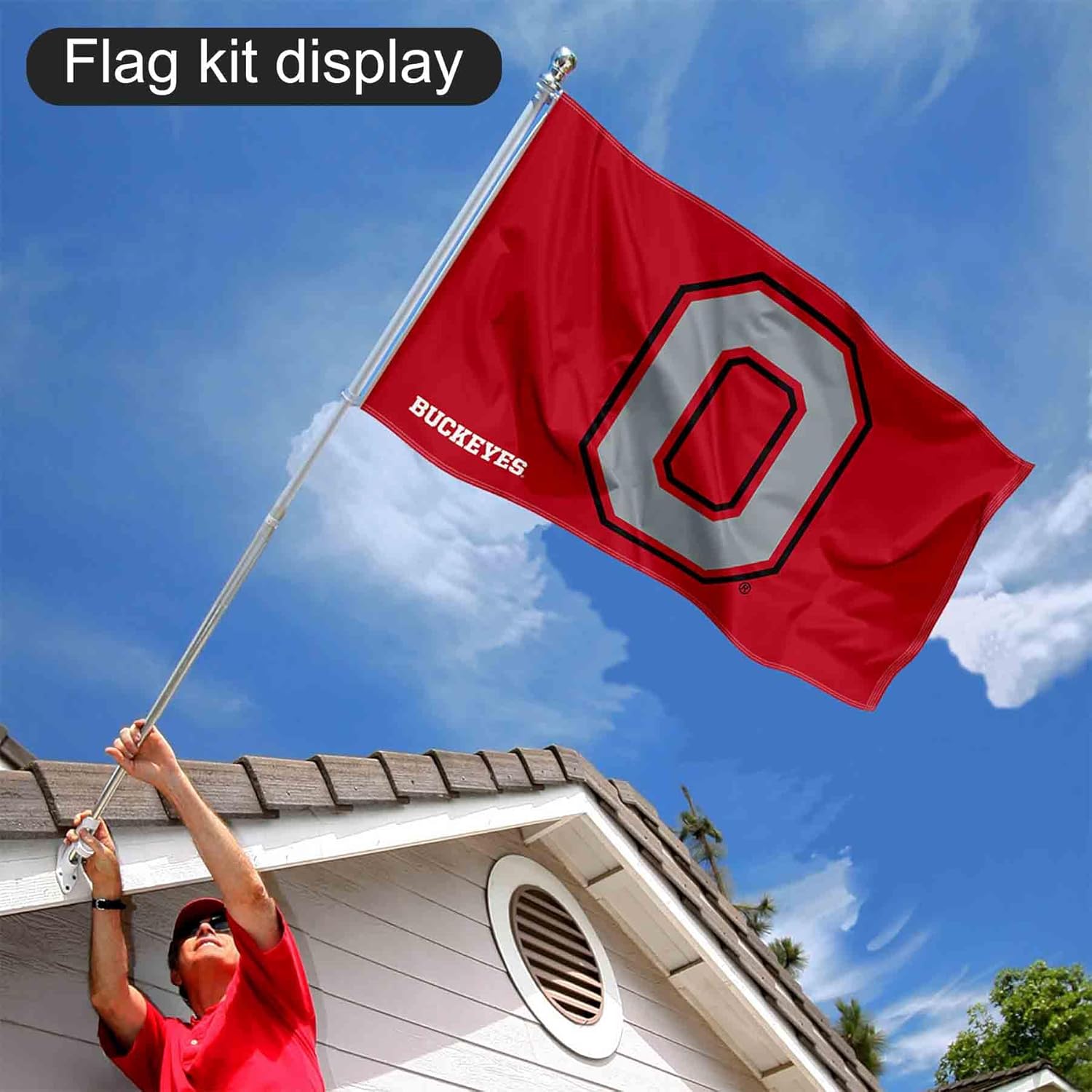 Ohio State Buckeyes Block O Logo Flag with Pole and Bracket Holder University Set - Image 6