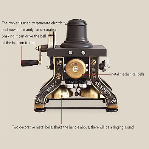 Miniatura 6 de Teléfono fijo retro vintage, estilo europeo antiguo antiguo con cable giratorio con cable, teléfono fijo de metal con timbre mecánico para oficina
