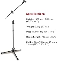 Vista 6 de Hercules MS533B EZ - Soporte para micrófono con trípode Hideaway 2 en 1 y clip de micrófono EZ, ajuste de perilla única, con un paño de limpieza
