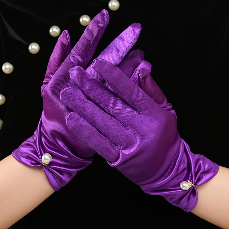 Women's Short Gloves for Wedding Full Finger Bridal Party Evening Gloves Satin3