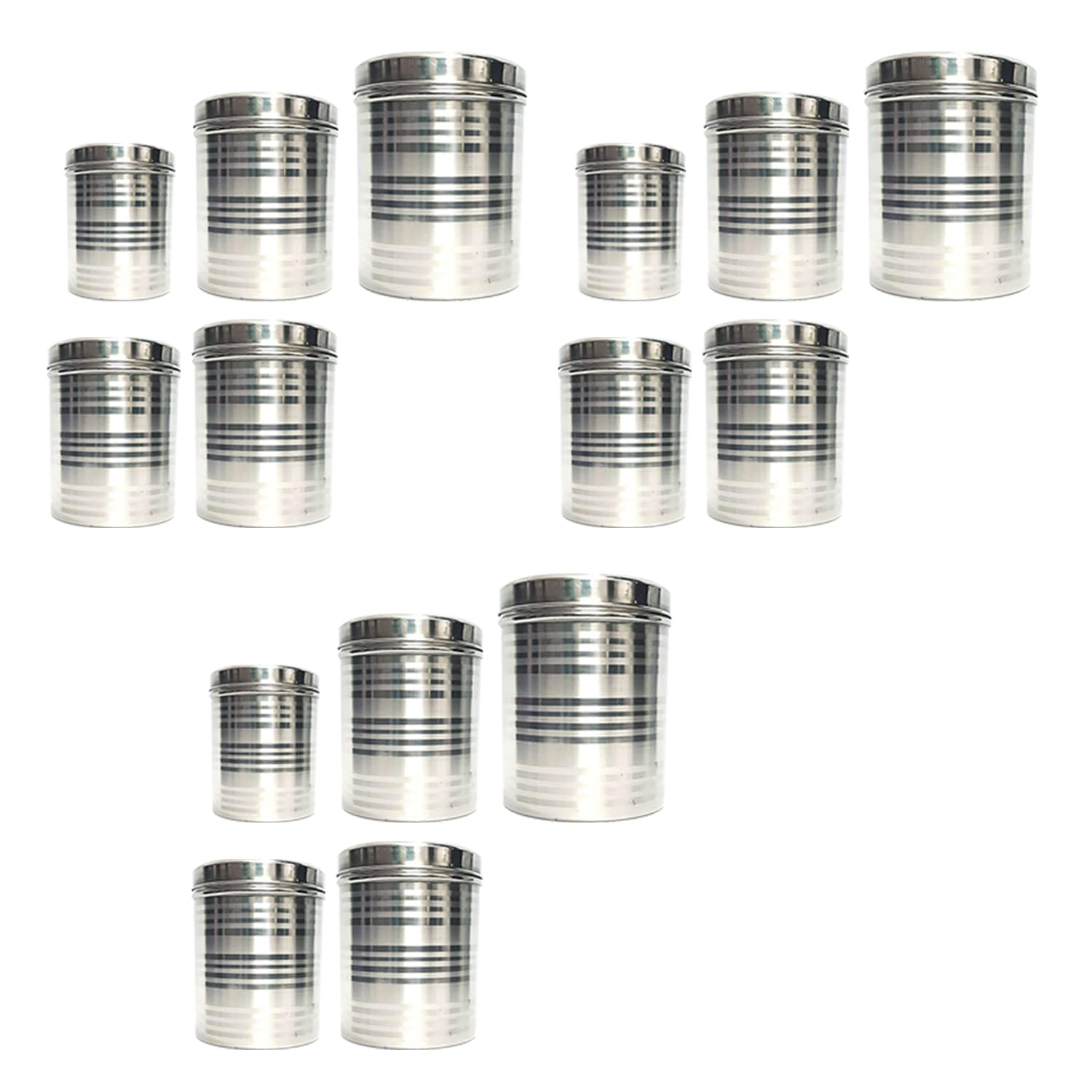 Kuber Industries Stainless Steel Kitchen Containers Set | Durable & Stackable | Wobble Free, Easy to Clean & Multipurpose | Kitchen Storage Container Set of 5 - Assorted (Pack of 3)