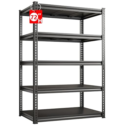 72" H Storage Shelving Unit, 5-Tier Adjustable Heavy Duty Garage Shelves Metal Organizer Utility Rack, Black, 31.5" L x 16" W x 72" H for Kitchen Pantry Basement Bathroom Laundry