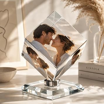 VEELU Personalized Photo Collage Frame 3D Rotatable Crystal Cube Custom Multi Picture Frame DIY Wedding Photo Frame Personalized Keepsake Gift for Wedding Gifts Home Decoration Family Love Friends