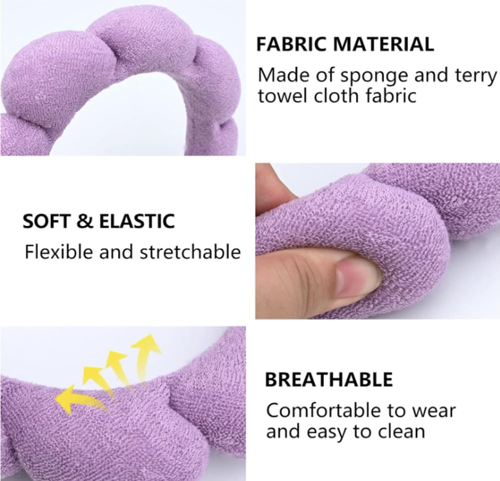 Purple Headband for Washing Face Makeup, Bubble Skincare. Terry Cloth Soft Puffy for Women Makeup Removal Shower, Facial Mask - Image 3