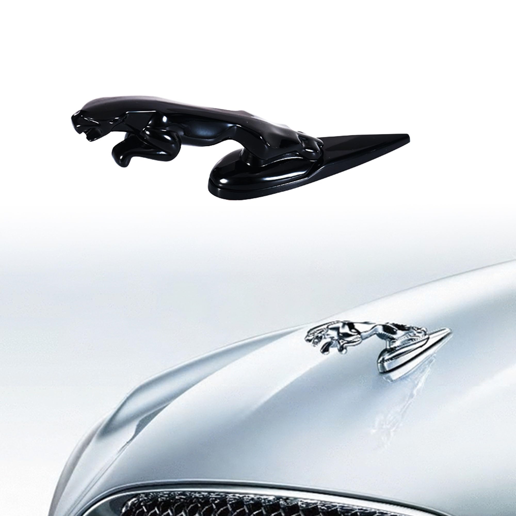 Hood Emblem - Compatible with XE, XF, XJ JG Accessories- 3D Classical Design - Hood Emblem in Chrome/Black Finish(Black)