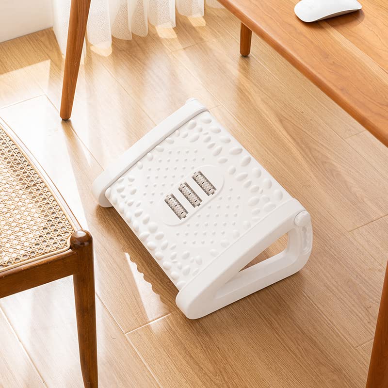 BAVIEN Ergonomic Office Footrest Height Adjustable Under Desk Footstool With Massage Roller Feet Stool For Home Office Foot Resting Stool (White)