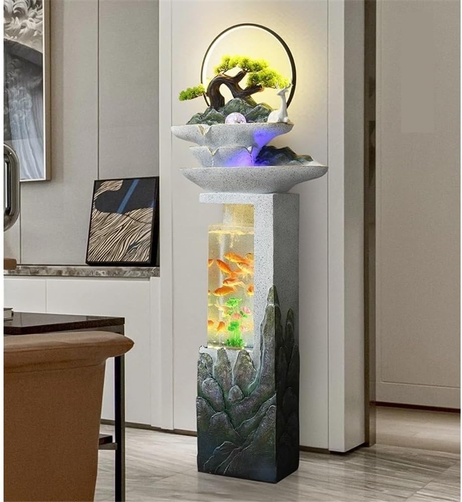 Modern Modern Luxury Rockery, Circulating Water Fish Tank Attracting Wealth, Feng Shui Fountain, Living Room Entrance Decoration Floor-Standing Fountains