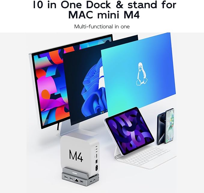 Dock Hub MAIWO 9 en 1 para Mac mini M4 con Enclosure M.2 miniatura 4