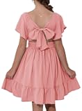 Girls Summer Tie Back Dress Tween Kids Off Shoulder Dresses Size 4-15 Years