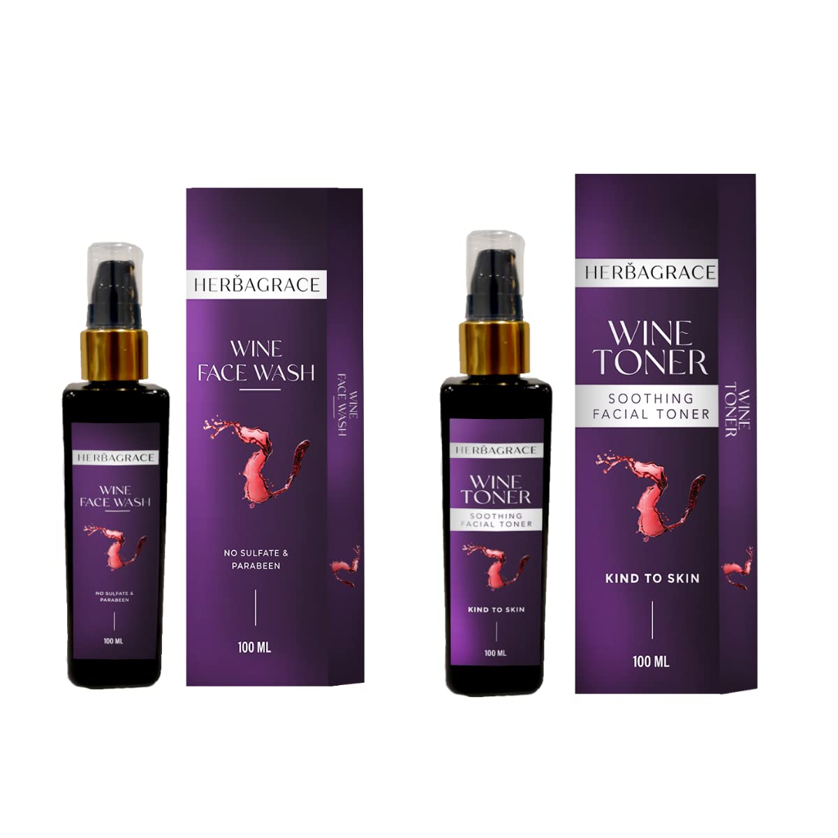 Herba Grace Combo Pack of Wine Face Toner and Face Wash, 100ml Each