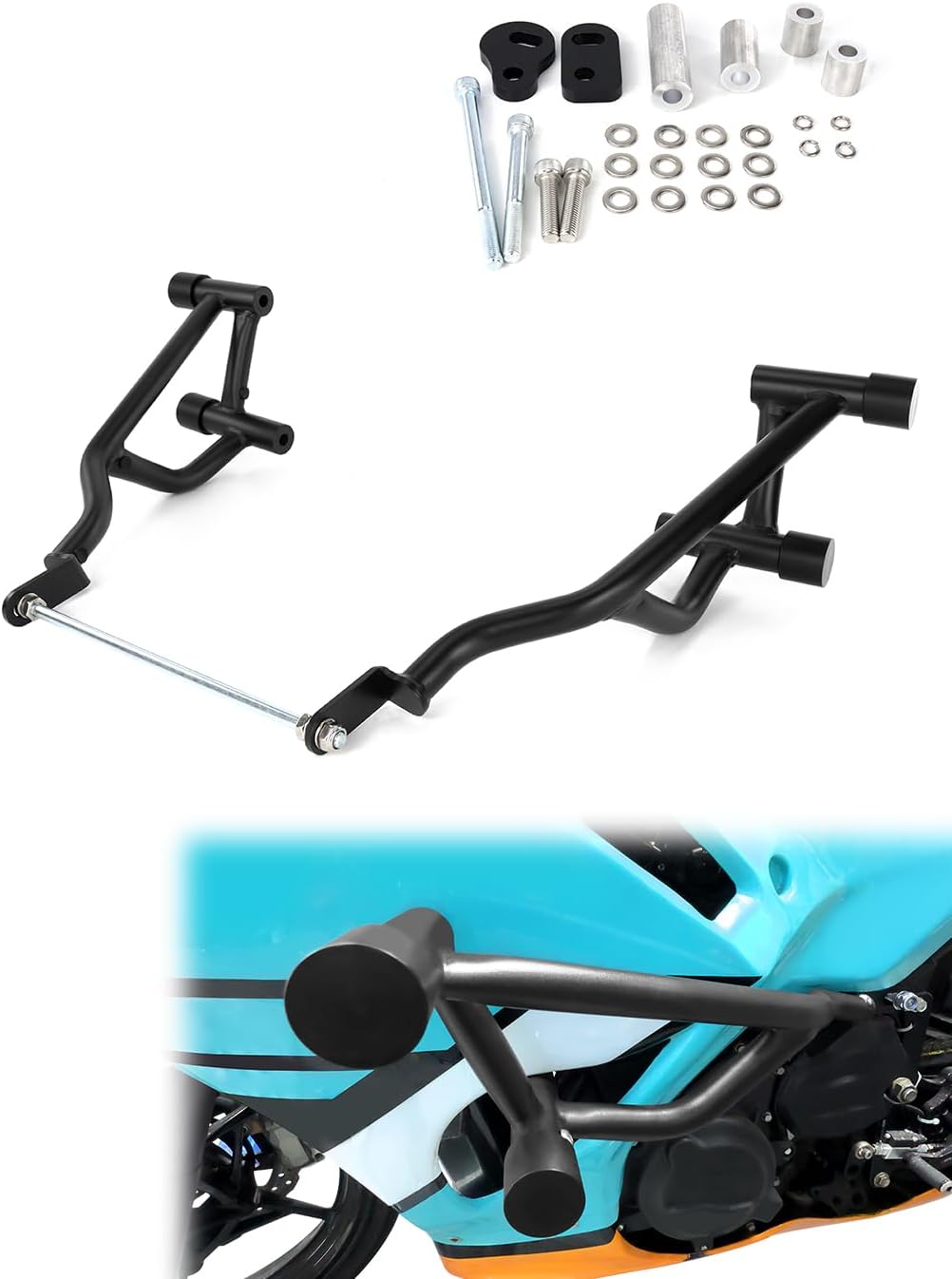 Engine Guard Crash Bars Fit for Ninja 500 Z500 2024-2025, Ninja 400 2018-2025, Z400 2019-2024, Motorcycle Stunt Bar Crash Cage Highway Bar Anti-Fall Bumper Protector with Frame Sliders