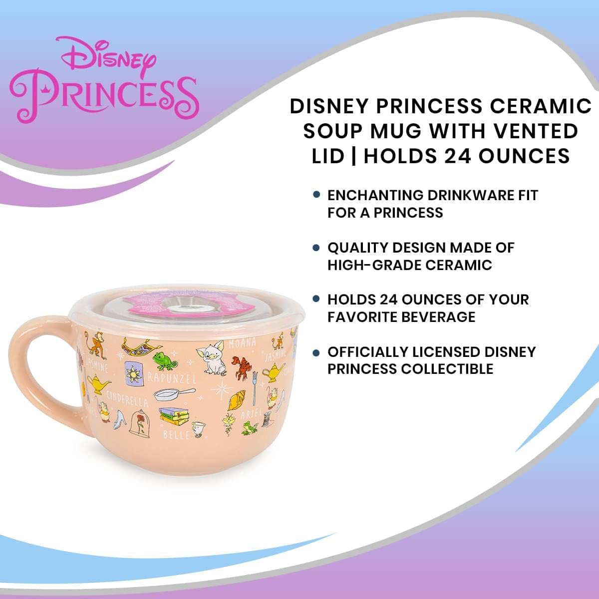 Disney Princess Ceramic Soup Mug with Vented Lid | Bowl For Ice Cream, Cereal, Oatmeal | Large Coffee Cup For Espresso, Caffeine, Beverage | Cute Home & Kitchen Decor Essentials | Holds 24 Ounces - Image 7