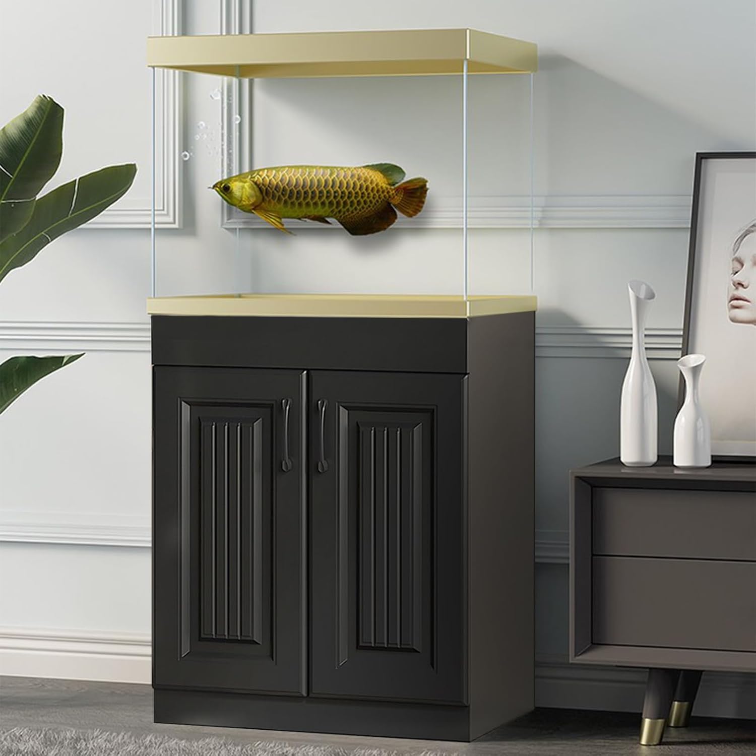 50 Gallon Fish Tank Stand, Solid Wood Aquarium Stands, Cabinet for Fish Tank Accessories Storage, Heavy Duty Breeder Turtle Terrarium Stand Rack for Home Office black 120x50cm