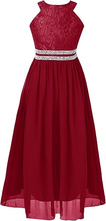ranrann Kids Sequins Lace Flower Girl Dress for Wedding Sleeveless Long Maxi Junior Bridesmaid First Communion Prom