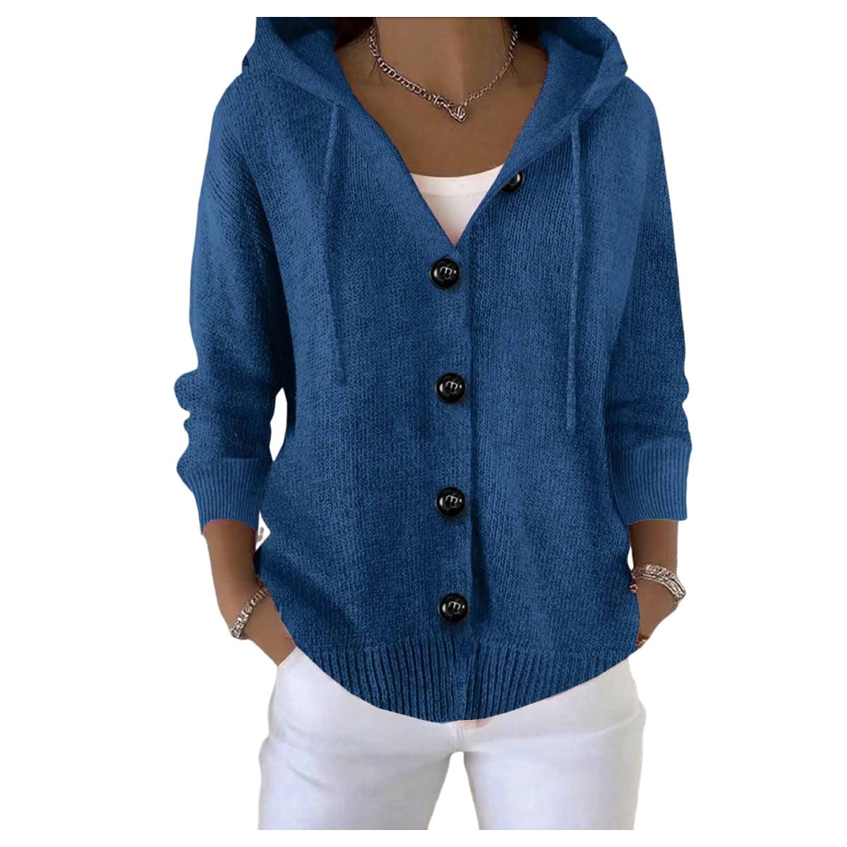 Womens Solid Color Long Sleeve Cardigan Womens Casual Cardigan V Neck Button Down Hooded Sweaters
